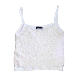 Vtg "Awesome Wear" 90s White Embroidered Lace Crop Tank Top Med
